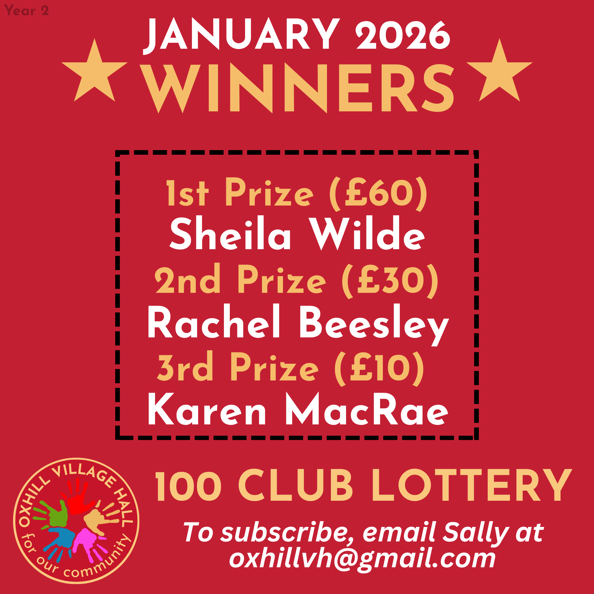 100 CLUB LOTTERY WINNERS January 2026